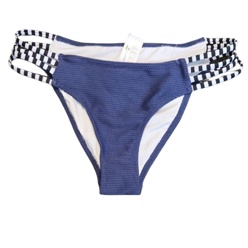 NWOT Cupshe Women Navy Bikini Bottom with Striped Accents Swim Sz S